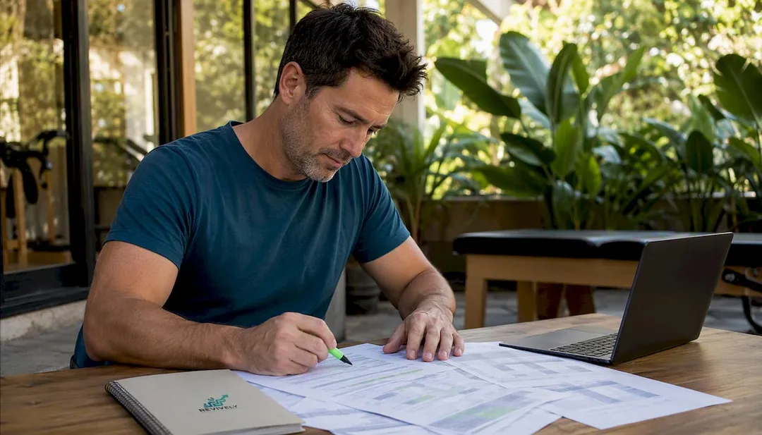 Man marking Pilates class timetable
