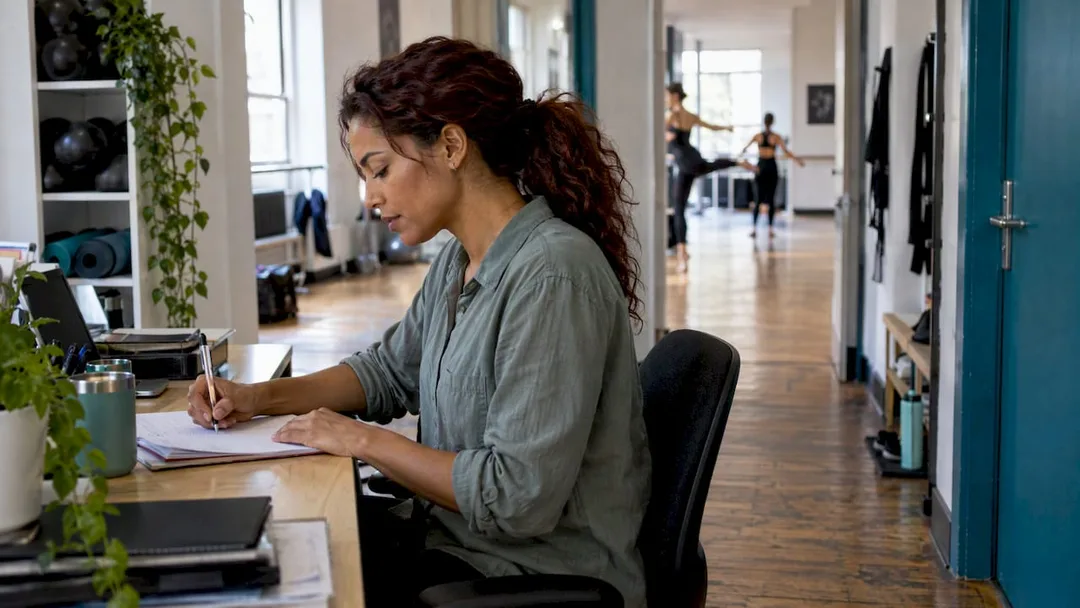 Dance studio owner writing shared pack rules