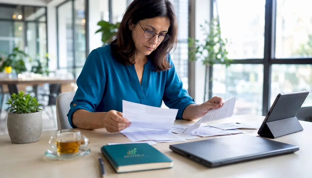 Accountant reviewing GST documents in home office