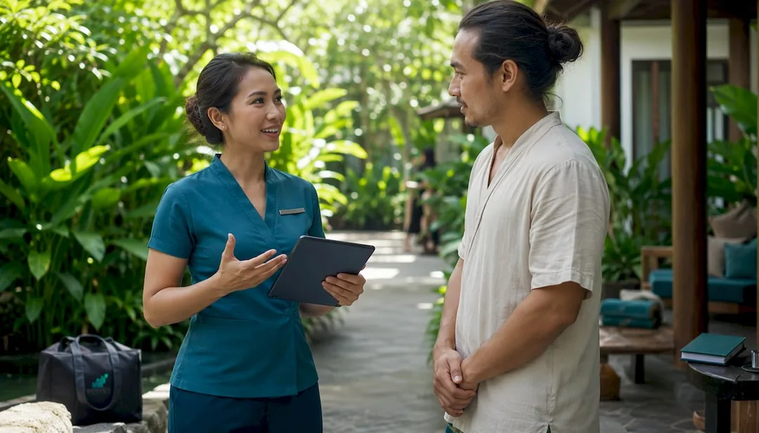 Spa staff discussing membership programmes