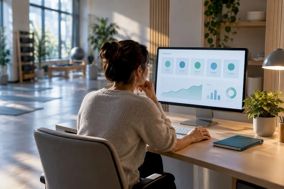 Studio manager reviewing weekly KPI dashboard