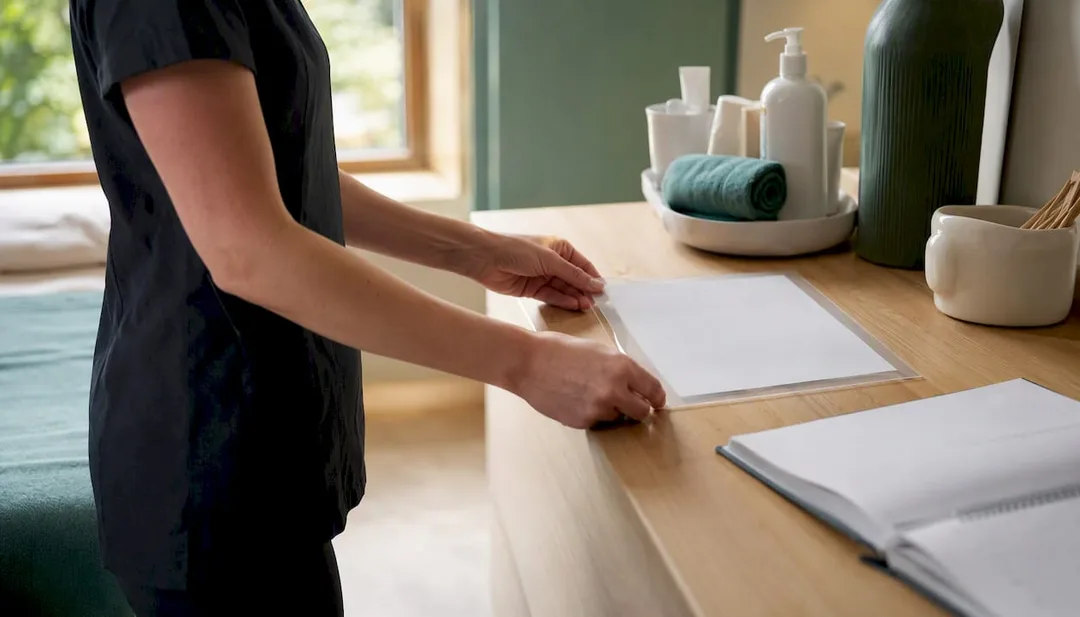 Therapist placing consent quick-reference card