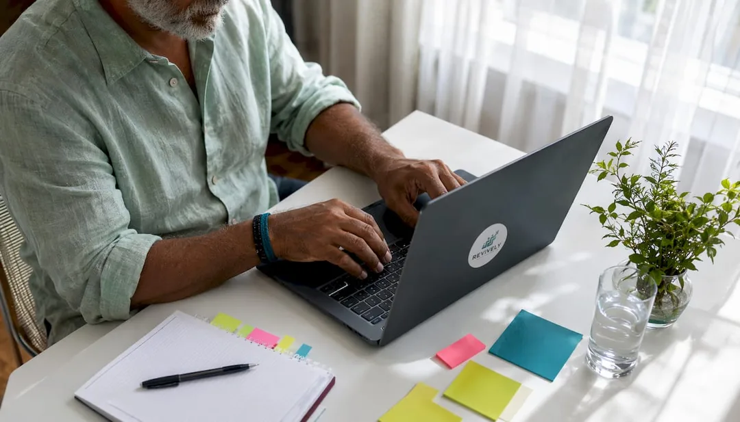 Hands typing migration data on laptop keyboard
