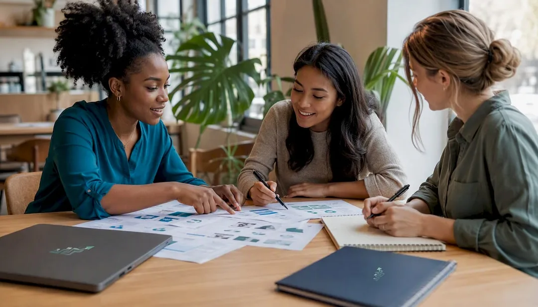 Two women reviewing software features