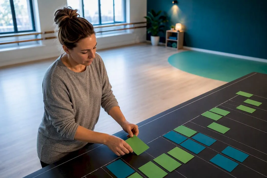 Color-coded studio timetable planning board