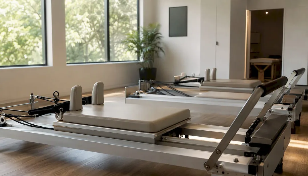 Pilates reformer beds in a studio