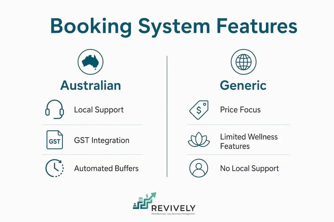 Infographic comparing Australian versus generic booking system features
