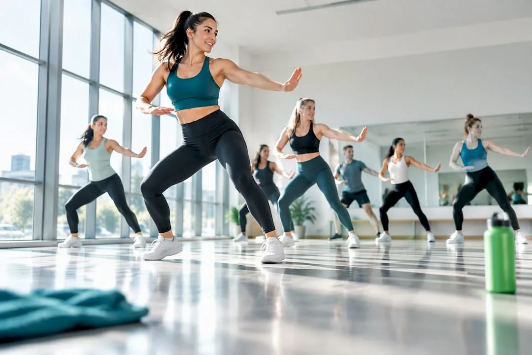 Instructor leading a full studio class