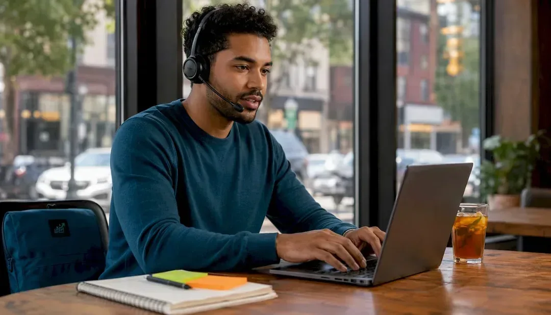 Customer support professional on call