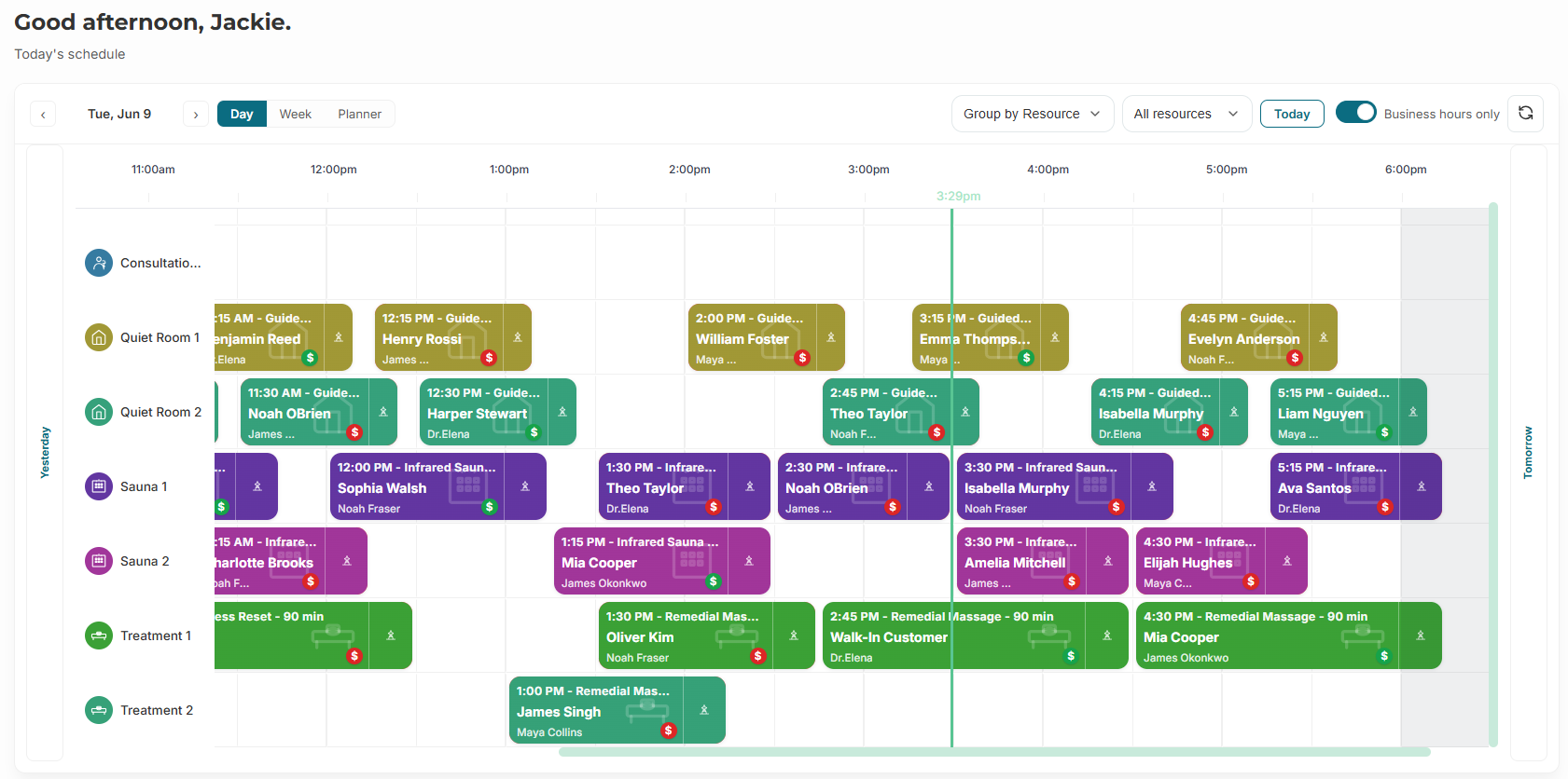 Day scheduler grouped by resource