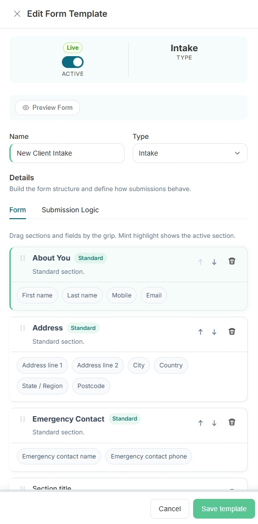 Form template editor