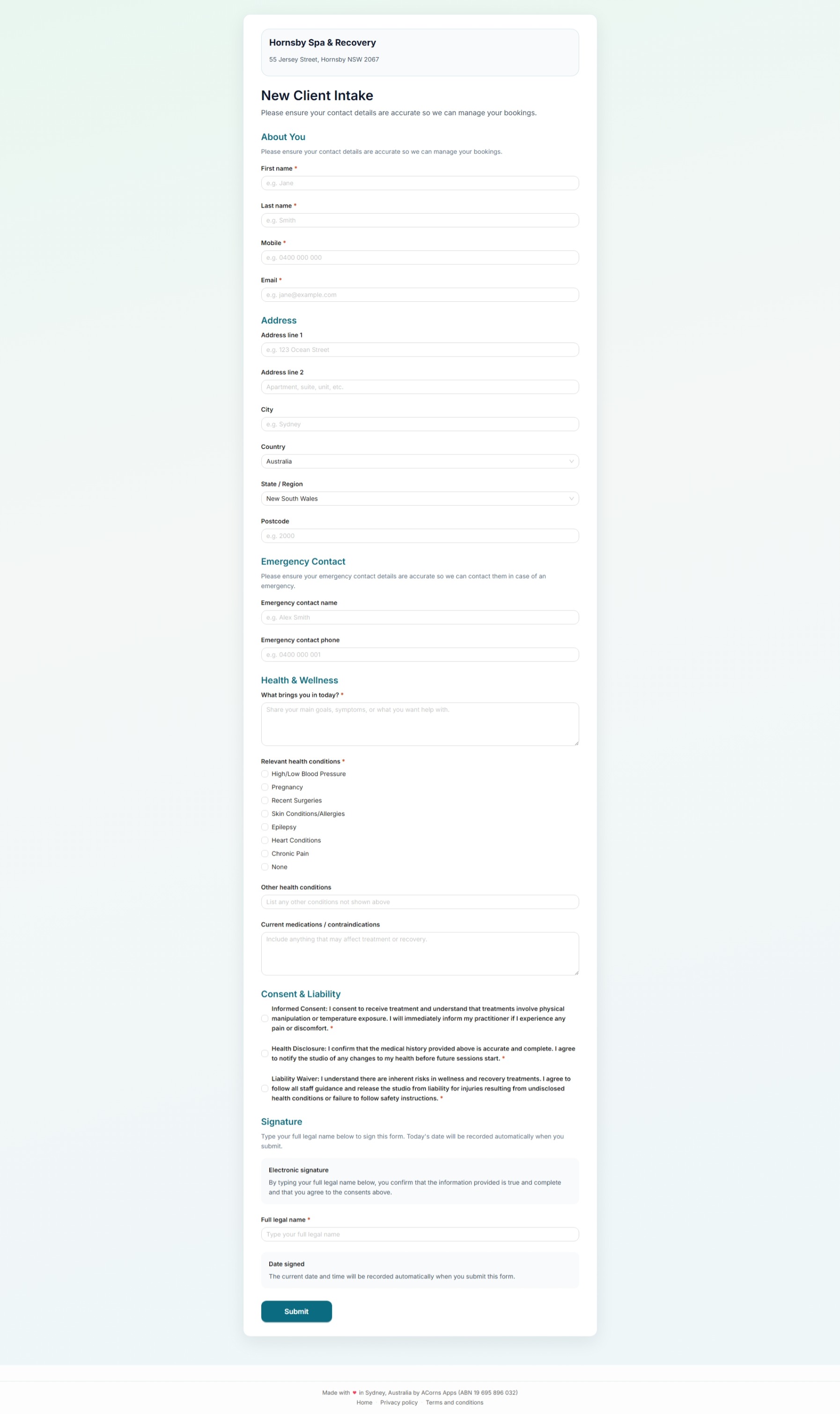 Customer completing an intake form on mobile