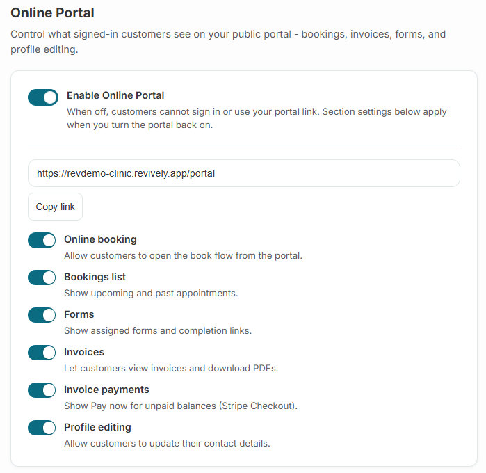 Online portal branding settings